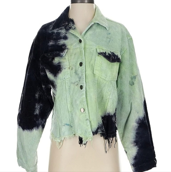 💚🖤 RARE POL Tye Dye Acid Wash Mint Green Corduroy Jacket - Picture 1 of 3